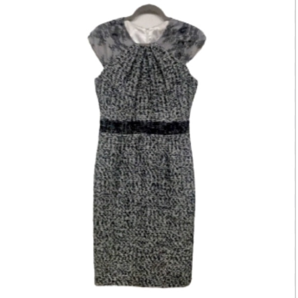 Badgley Mischka Stunning Black/Silver Tweed Dress